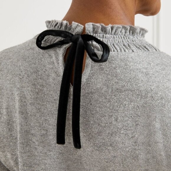 Talbots Tie Back Smocked Top Gray Metallic 2XP - Picture 2 of 12